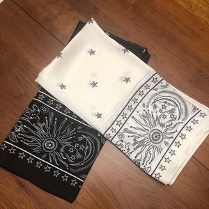 Beautiful pair of 27 in silk blend black & white paisley scarfs.